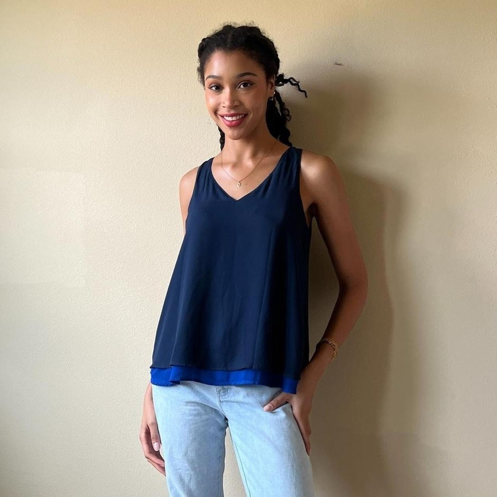 Cobalt / navy blue reversible layered pixie cut tank, Tempted, Sz. Medium